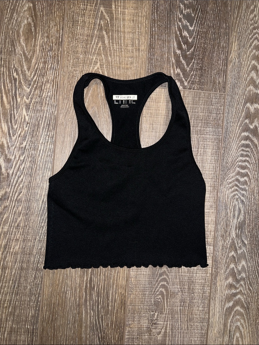 Forever 21 Black Ribbed Racerback Crop Tank